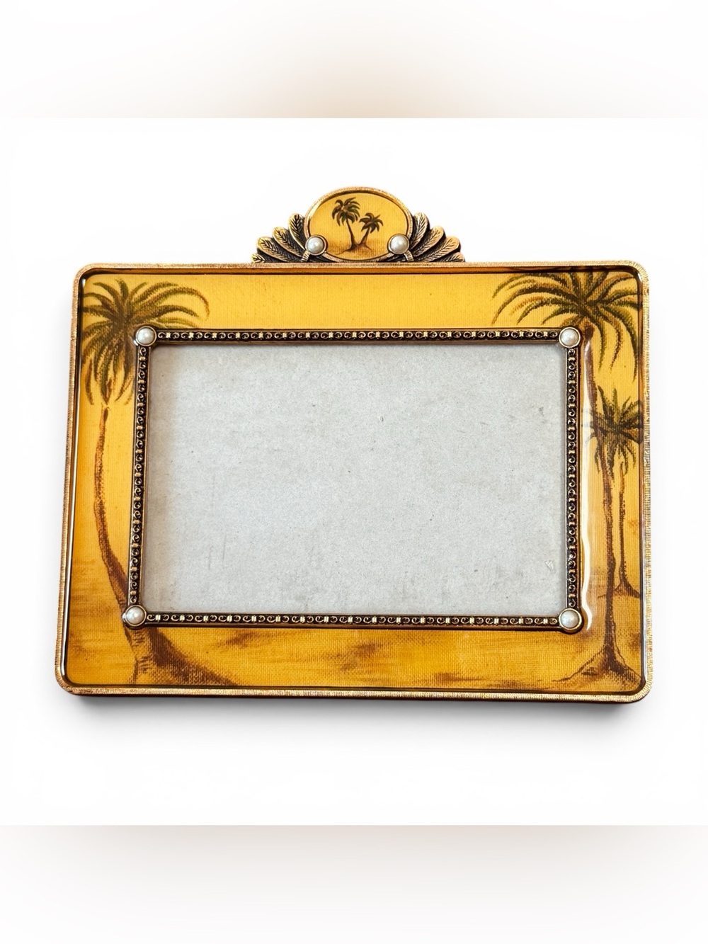 Vintage Home Collection Palm Tree 4x6 Photo Frame Gold Enamel Faux Pearl Detail